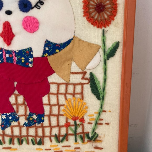 Vintage Humpty Dumpty Needlepoint Embroidery Framed Nursery Art 18" x 12" - Picture 5 of 6